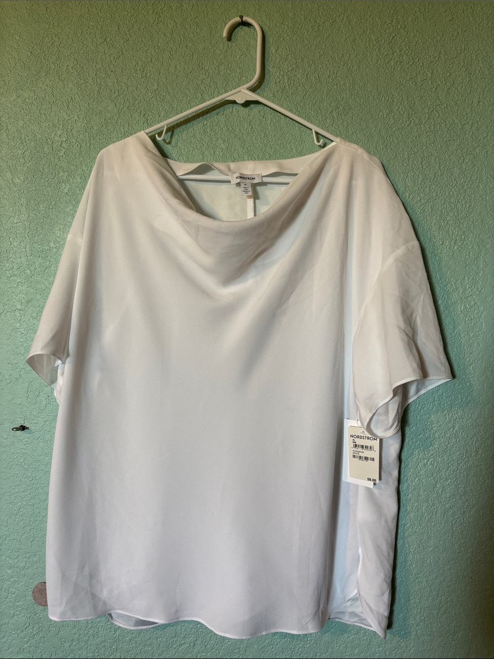 Nordstrom White Cowl Neck Short Sleeve Blouse Women’s XL - NWT